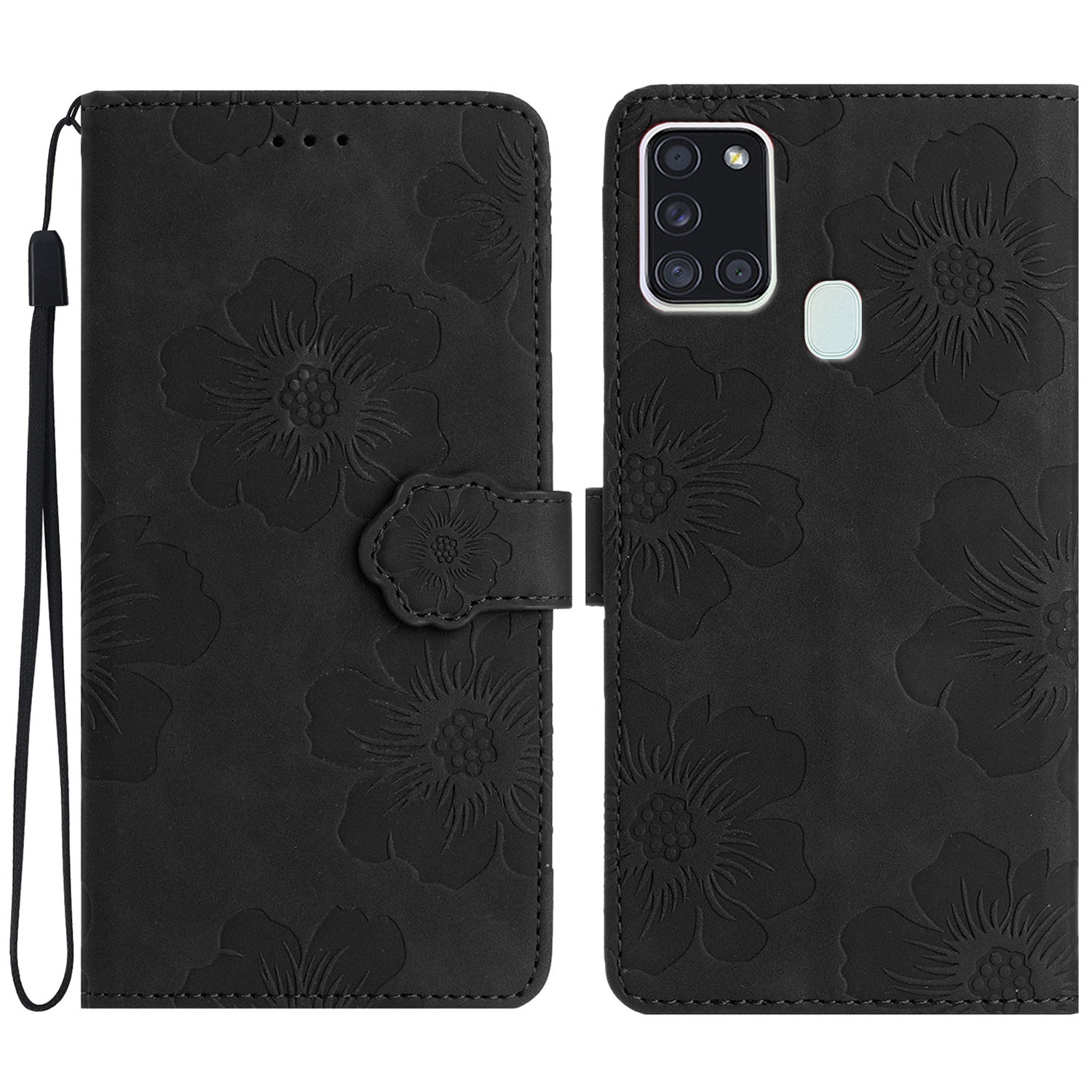 For Samsung Galaxy A21s Flowers Imprint Leather Wallet Case Folding Stand Phone Cover For Samsung Galaxy A21s Flowers Imprint Leather Wallet Case Folding Stand Phone Cover